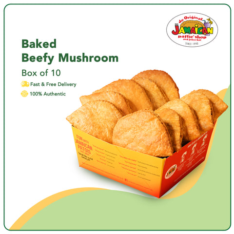 Jamaican Pattie Baked Beefy Mushroom Box of 10