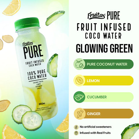 Fruitas Infused GLOWING GREEN - Fruit Infused Coco Water, Lemon, Cucumber & Ginger 250ml